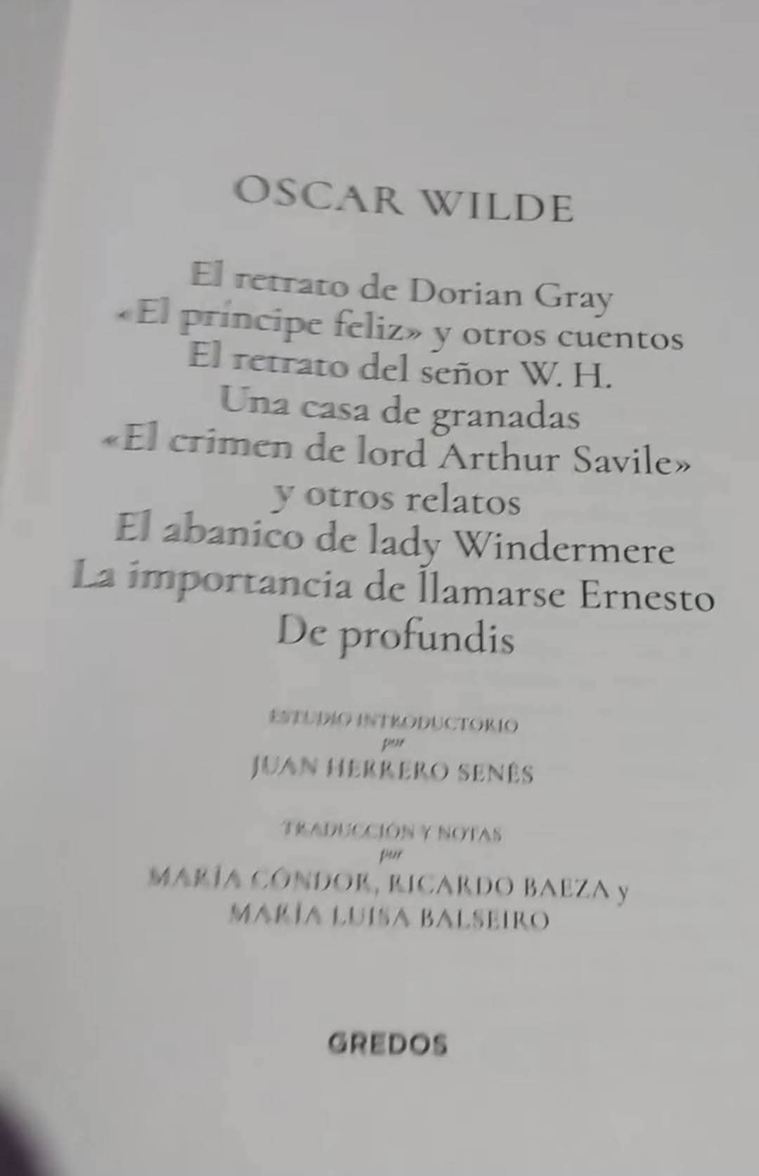 Oscar Wilde - Cuentos. Editorial Gredos